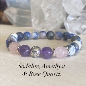 2/$40 Sodalite, Amethyst & Rose Quartz Gemstone Stretch Bracelet 8mm